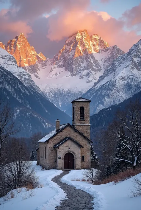  The setting unfolds in a vast chain of mountains ,  with peaks covered by pure, bright snow . A neve, fresh and untouched ,  reflects the golden and orange light of the setting sun ,  creating an almost magical aura surrounding the mountains .  The peaks ...