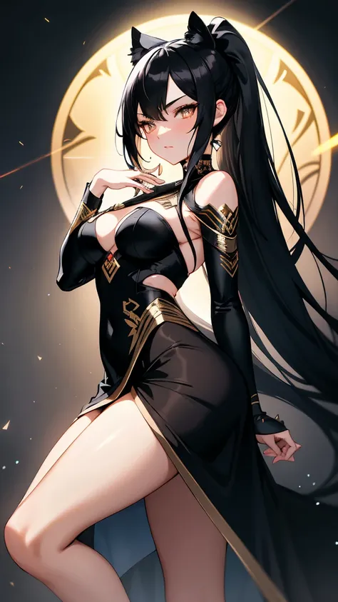 (masterpiece:1.4, best quality:1.4, ultra detailed:1.3, highres:1.2)
(beautiful young woman:1.4, ethereal beauty:1.3, panther girl:1.4)
(black panther ears:1.3, elegant black tail:1.3, subtle leopard patterns on skin:1.2)
(golden eyes:1.4, vertical pupils:...