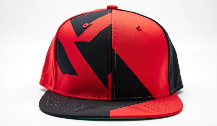 a red cap with triangular shapes in black and white colors