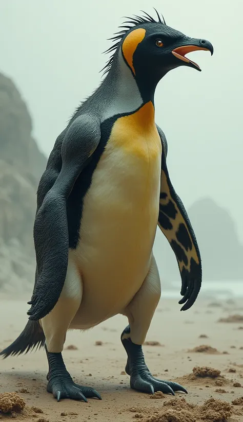 Realistic image of penguin and giraffe hybrid powerful and scary