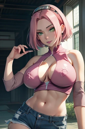 SAKURA, 1girl, sakura haruno, solo, (realistic:0.5), masterpiece, solo, (best quality, perfect detailed, beautifully detailed face, detailed eyes), glistening shiny, ray tracing, DOF, HDR, gradient eyes, sharp eyelashes, ((eyelashes)), mascara, detail_face...