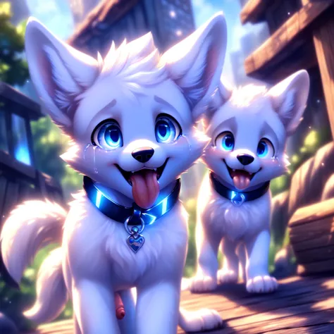 ( detailed crying ,  detailed face ,  detailed background,  detailed body ),  detailed quality, 4K,  high resolution, highly detailed
Two cute little wolf puppies.
(very young), (very sweet), ( white fur ), ( blue eyes ), (Open mouth ), ( tongue stuck out ...