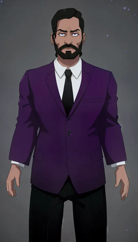 A man wearing a purple suit, with beard and black hair (WILLIAM AFTON DE FNAF)