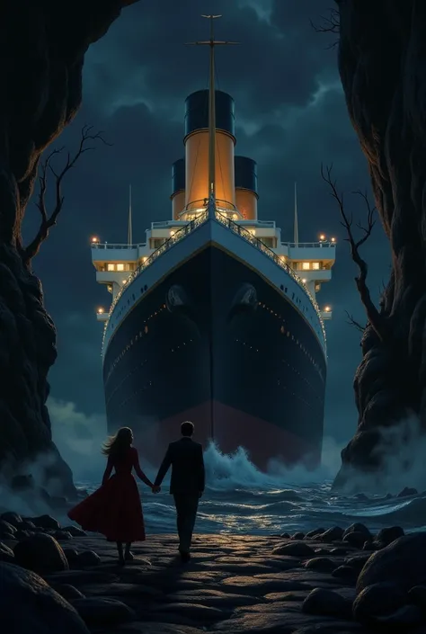 "An empty movie poster without the famous Titanic movie ,  while other great movie hits ,  appear against a dark background, representing how the film and the story of Jack and Rose would never have existed".