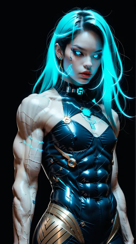 (nsfw:1), (Uncensored:1), score_9, score_8_up, score_7_up, (three quarters Shot), (1 girl), (asian), beautiful teenage (skinny) muscular goth cyborg girl, (full Cybernetic bodysuit:1.5), (black sclera:1.5), (blue glowing eyes:1.5), (blue glowing electric v...