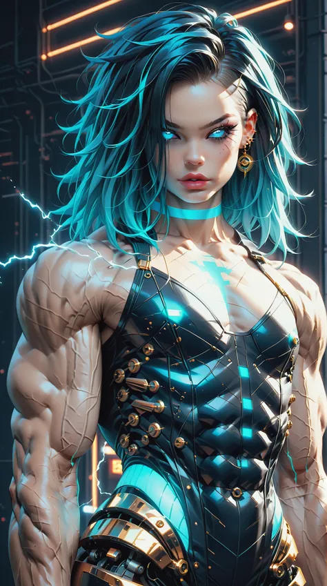 (nsfw:1), (Uncensored:1), score_9, score_8_up, score_7_up, (three quarters Shot), (1 girl), (asian), beautiful teenage (skinny) muscular goth cyborg girl, (full Cybernetic bodysuit:1.5), (black sclera:1.5), (blue glowing eyes:1.5), (blue glowing electric v...