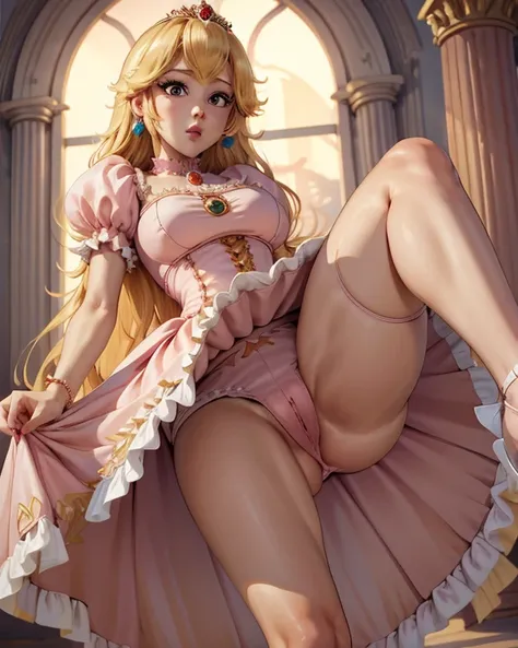 Princesa peach, peach princess dress, ((UPSKIRT))
