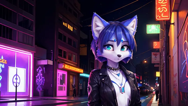 ((krystal)), Star Fox-Krystal, lovable, green eyes, ((( Long blue hair 1.3))), Decollete, anthro, Fuzzy,  detailed Fluffys fell,  detailed face , (Fluffy),  1 girl, ,woman, Goth, green eyes, undercut, ultra-realistic 8k cg ,  masterpiece, (( ultra-detailed...