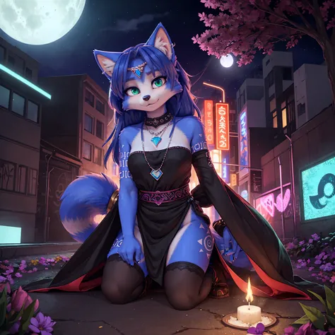 ((krystal)), Star Fox-Krystal, lovable, green eyes, ((( long blue hair 1 .3))), Decollete, anthro, Fuzzy,  detailed Fluffys fell,  detailed face , (Fluffy),  1 girl, ,woman, Goth, green eyes, undercut, ultra-realistic 8k cg ,  masterpiece, (( ultra-detaile...