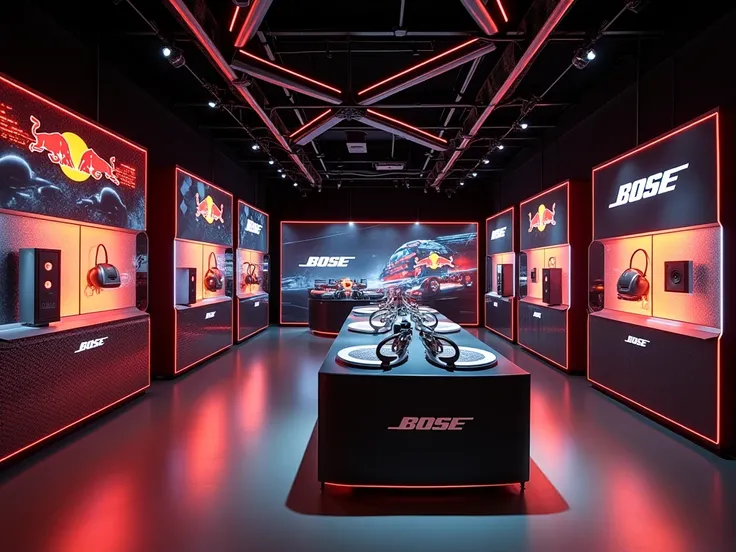 pointe de vente ephemere pour la collaboration entre bose et red bull racing