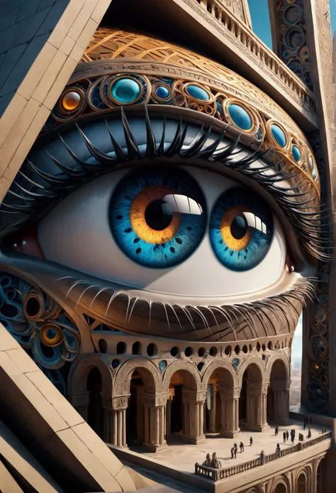 a highly detailed and intricate abstract illustration of monuments with eyes, (best quality,4k,8k,highres,masterpiece:1.2),ultra-detailed,(realistic,photorealistic,photo-realistic:1.37),award winning digital art, extremely detailed eyes, surreal, cinematic...