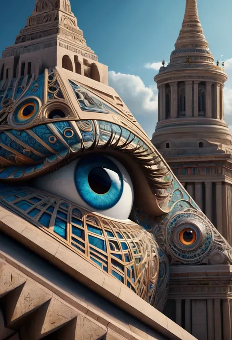 a highly detailed and intricate abstract illustration of monuments with eyes, (best quality,4k,8k,highres,masterpiece:1.2),ultra-detailed,(realistic,photorealistic,photo-realistic:1.37),award winning digital art, extremely detailed eyes, surreal, cinematic...