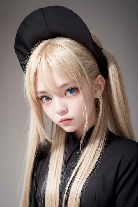 ** General description :**

 The image is high quality photo of a young anime girl with long blond hair,  dressed in a black dress , who cries .   Her expression is sad and suppressed , Tears run down her cheeks.   The photo style resembles typical Japanes...