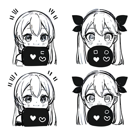 Draw very simple love emoticon icons black and white, just line art black colour, simple icon