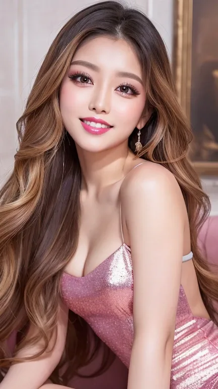 (( top quality,  super high resolution、 most complex and detailed description ))、(Beautiful topless asian woman sitting on an old mans lap in the Brightlights :1.1)、( beautiful woman:1.1)、( long wavy hair :1.05), ( accurate anatomy:1.1)、  Colored Contact L...