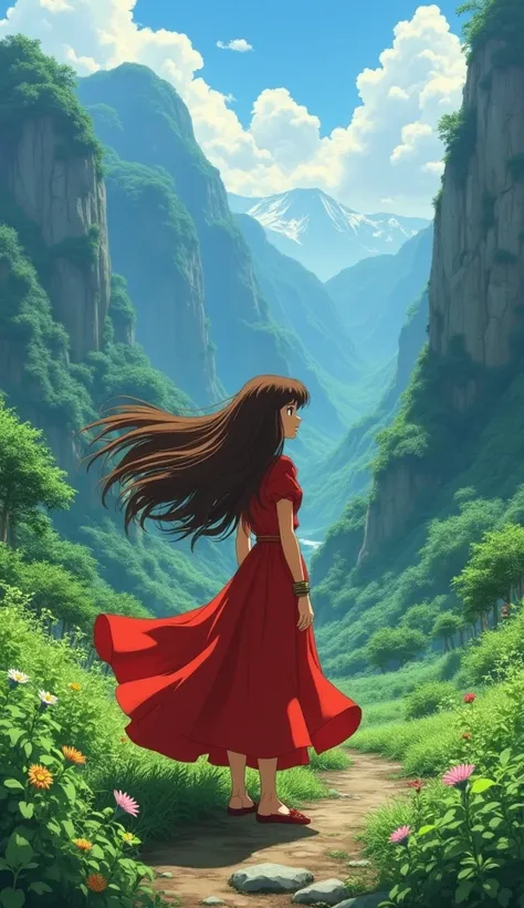 Nausicaä wind in the Valley of the Wind, 20-year-old, brunette, a princes with red dress