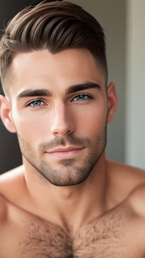 A gorgeous Canadian man with short hair focusing on his face 