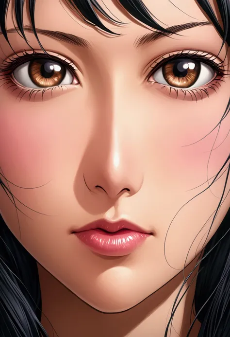 A close-up of an Asian woman, Nico Robin, produced by Anime Painter Studio, Realistic Anime Art Style, Realistic Anime Art Style, Marin Kitagawa Doujin Art, Beautiful Anime Portrait, Anime Realism Style, Beautiful Anime Woman, Drawn in Anime Painter Studio...