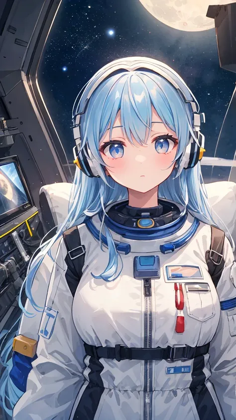 masterpiece, Highest quality, high resolution, newest, 2girls, friends, (group shot):5, (upper body):5, kyoto animation style, detailed, BREAK lunar base interior and exterior, moon surface exploration, lunar landscape, BREAK (white and black mechanical sp...