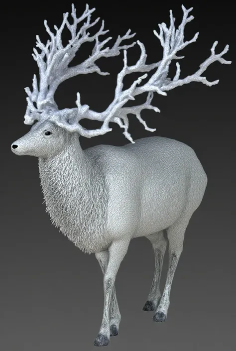 male deer with almost white silver fur with large antlers very impressive