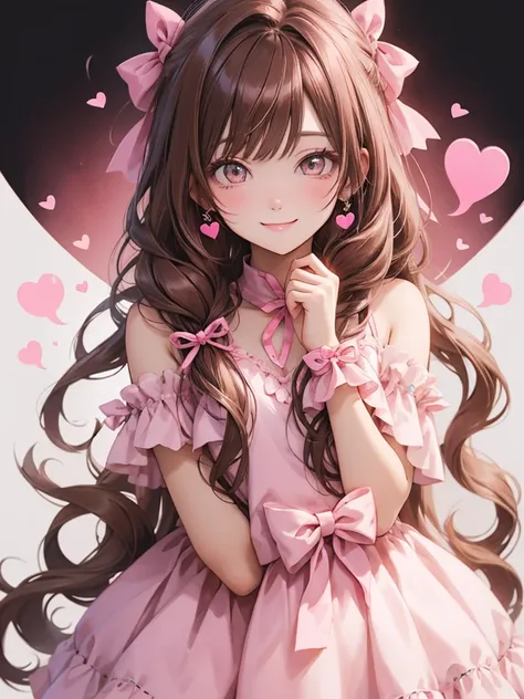  wearing pink and brown ribbon、pink brown hair、Pink brown eyes、Pound Cake、Heart Eyes、happy、smile