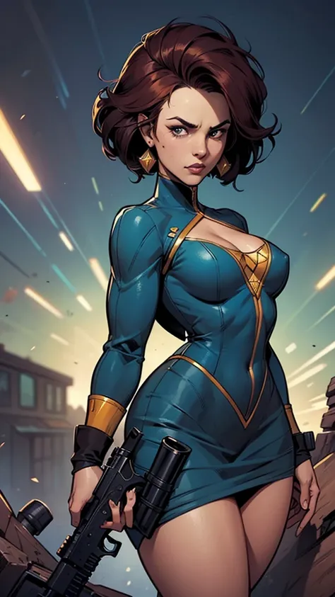 a close up of a cartoon of a woman with a gun, artegerm comic, zenoscope, Chris Moore. artegerm, by Eddie Mendoza, beautiful comic art, not artegerm style, ivan talavera and artegerm style, Artegerm and Warren Louw, artegerm e lois van baarle