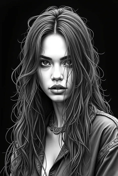 1 Indonesia (adult woman:1.2) (very_far away_Hair, king_Hair:1.3) (portrait:1.3) gangster (Extremely intricate ,   masterpiece , realistic:1.3) (extremely intricate:1.2) (OUTLINE, tangled,   monochrome,  linear drawing:1.2)  dynamic angle shooting,  Dutch ...