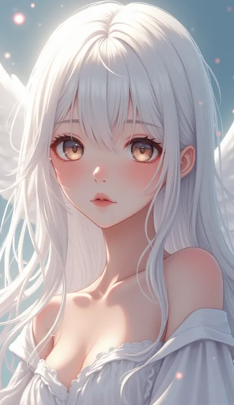 Beautiful anime girl cute  with white hair, s