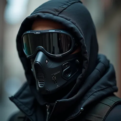 
arafed man wearing a hat and goggles with a mask on, techwear occultist, techwear fashion, techwear look and clothes, futuristic techwear, techwear, cyberpunk techwear, black tactical gear, cyberpunk soldier, spec - ops head, closeup portrait shot, techwe...