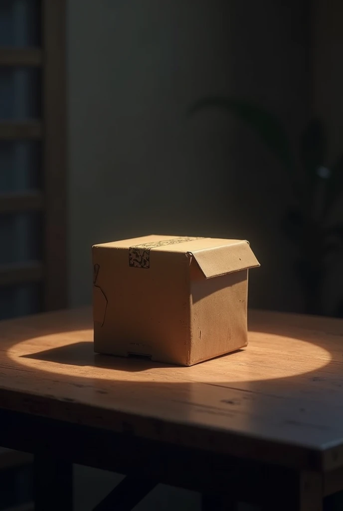 Cardboard box on a table at night 