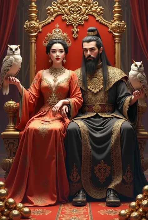 Archetype wallpaper image Empress sitting on the throne , prosperous and next to the emperor showing his power of materialization , sitting on his arm an owl and riches wrapped around the colored background of the Empress the image is perfect,She just need...