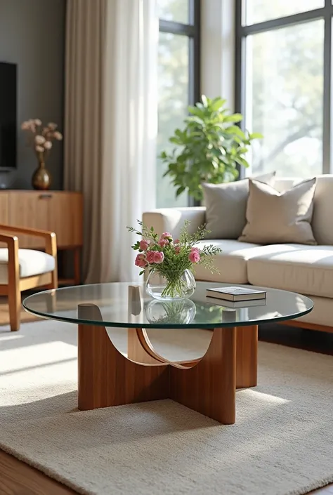 Modern table for living room with flass and wood 