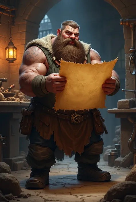 I want a dwarf blacksmith with a map in his hand