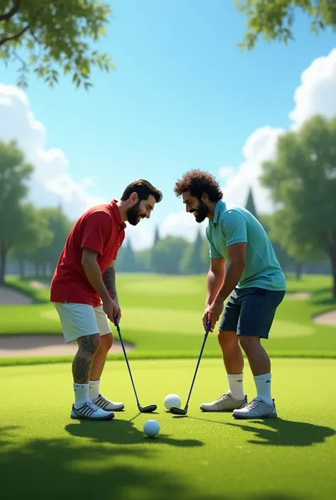 Messi and mohammed salah playing golf