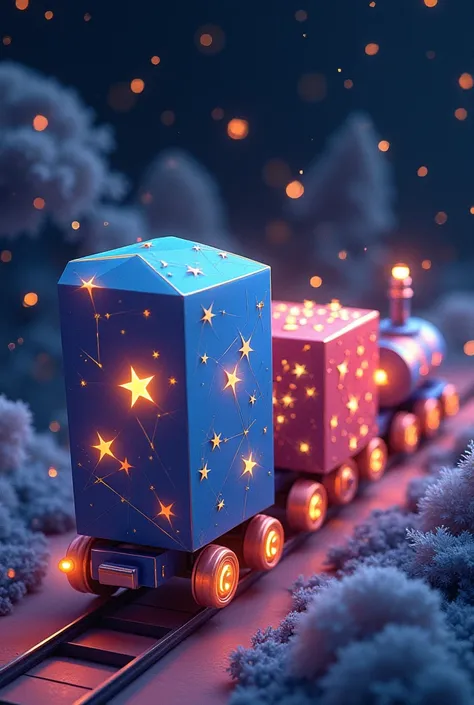 The train first carry a rectangle, long and wide,
With some stars Carrying on the back
Next comes a square, so strong and true,
With dancing diamonds, all shining through!
