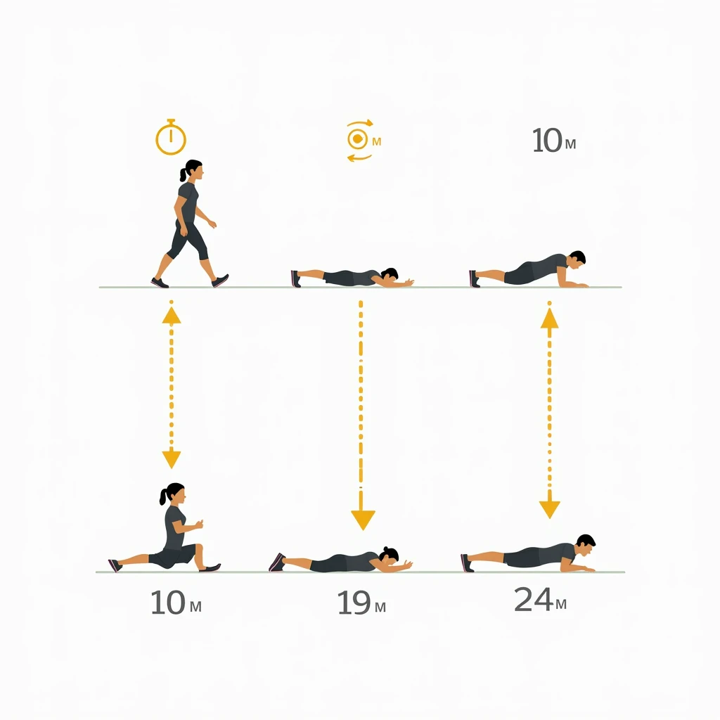  Description of the suggested images :

Simple illustration showing how to progress :  a walk that increases in time  ( for example ,  a person walking first 10 minutes ,  then 15 minutes ).
 Sequence of basic exercises  (like planks )  showing different l...