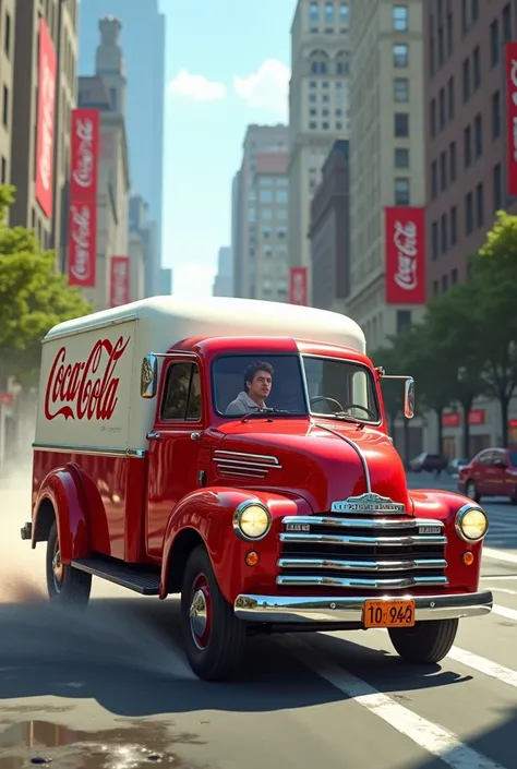 Coca Cola truck delivering