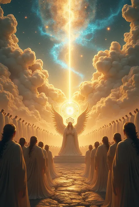 Create God sitting on your throne with billions of angels around you 