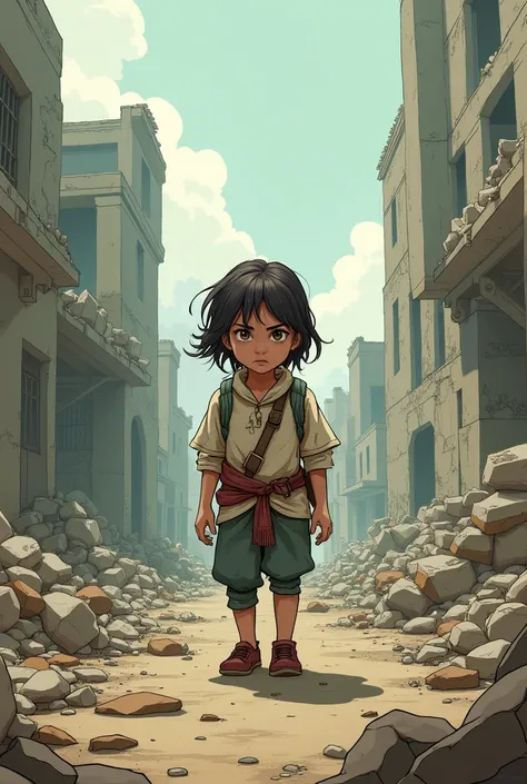 a  between the age of 7 and 10 in a post-apocalyptic 2D world