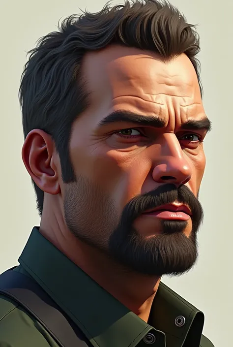 Play Trevor from GTA with a mustache and goatee, with less hair and less beard like the original
