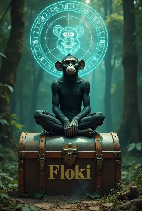 Iwazaru: Seated on a treasure chest written Floki on chest box, guarded by a holographic "Private Keys Seated on a treasure chest, guarded by a holographic "Wise Monky" sign on his hand.


This scene could blend modern tech aesthetics with traditional jung...