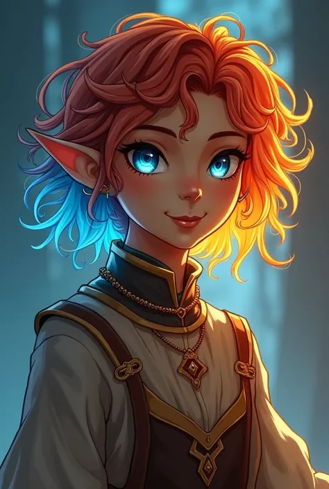 Isabella is a 19 year old fire genasi/elf hybrid. She has light tanned skin She has pointed ears like an elf She is slim and short (standing 53") She has a cute little nose She is a cleric of the goddess Erathis, and formerly a practicing blacksmith. Hair:...