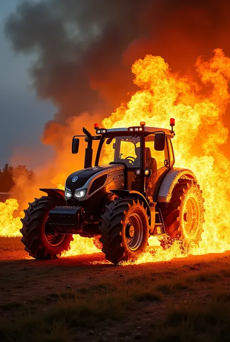  Create a picture of a Valtra series tractor. S catching fire without burning  