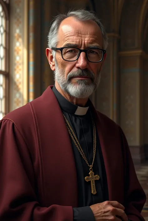 Create the image of a priest wearing glasses