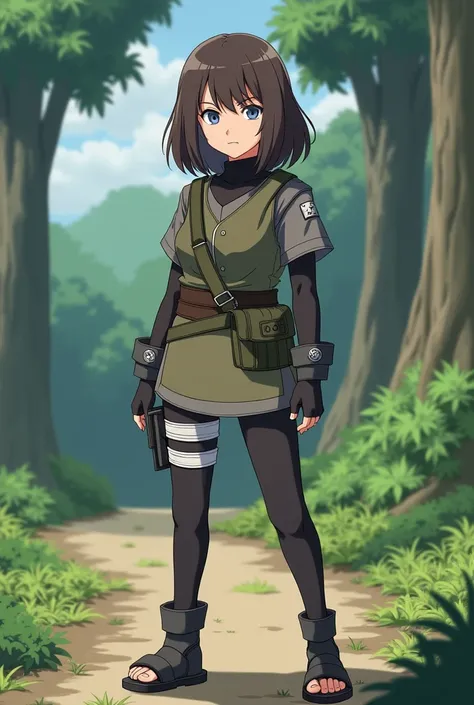 Clothes for a girl in Naruto ,  girl with brown hair up to her shoulders, and gray-blue eyes  