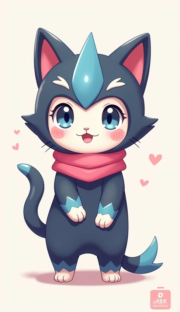 Cat, Greninja, cosplay, pink scarf
 big eyes、kitten、whole body、 simple background 、Fluffy and big 