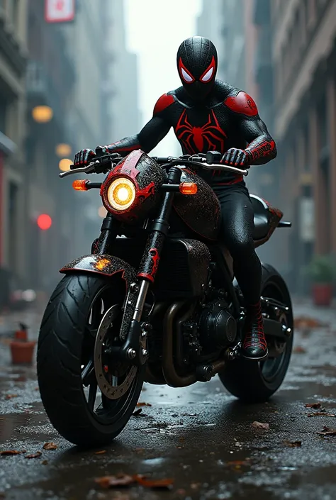 (photorealism:1.2), a normal motorcycle modified ,theme is carnage in spiderman
