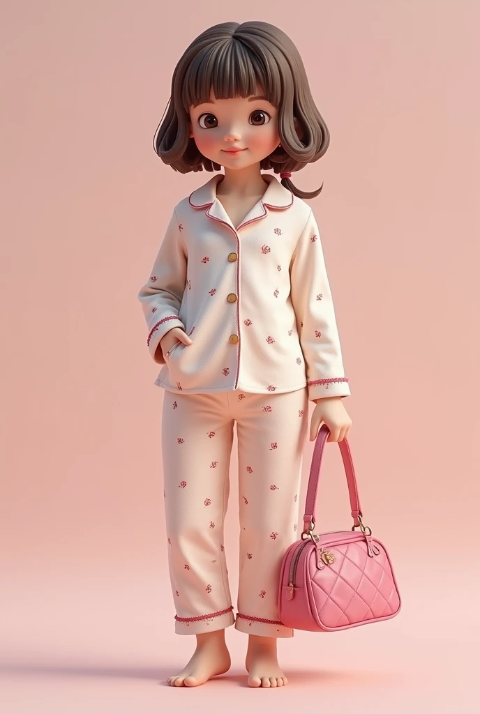 image of pajamas with mini print and a pretty pink bag 