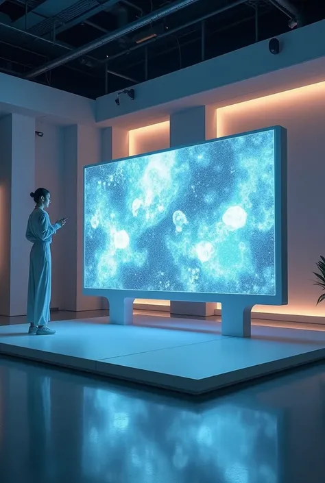 Give me photo of the tv that you think they will look like 100 years from now, something like those screens that people in marvel use, flying in the middle of the room, can look at it from all sides, tv doesn’t have borders and is cylinder 