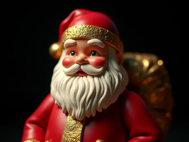 portrait of a of golden santa claus toy photorealistic, cinematic, black background, 